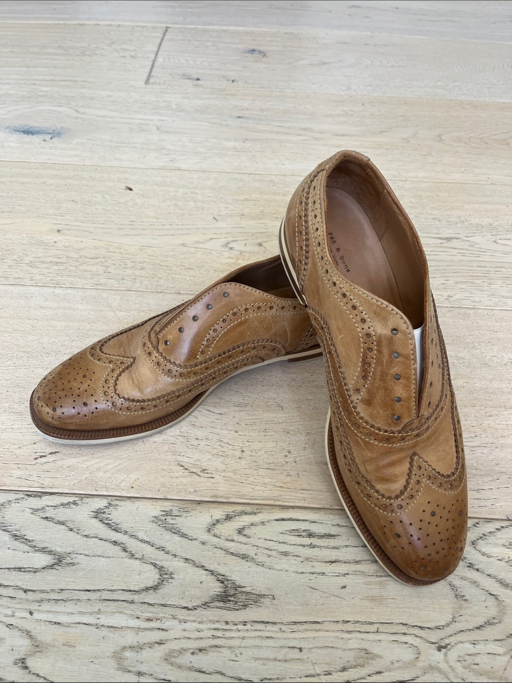 Rag & Bone Tan Leather Wingtip Slip-On Brogues